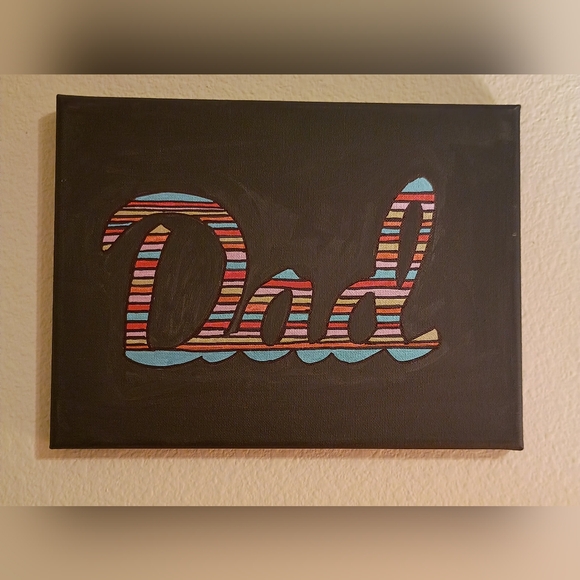 Handmade Other - Handpainted Striped Dad Word Art Original Canvas Painting Signed 8x10 Wall Decor